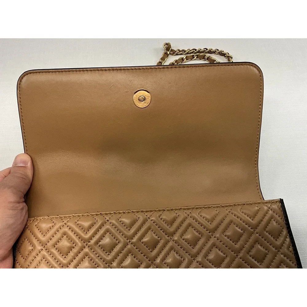 Tory Burch Fleming Quilted Colorblock Convertible Leather Shoulder Bag Black Tan